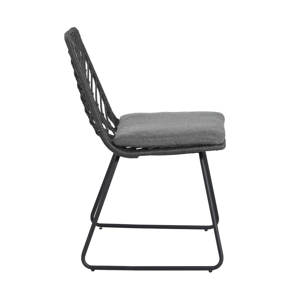 2PC Gray Outdoor Chairs w/ Water-Resistant Cushions - Rattan & Iron