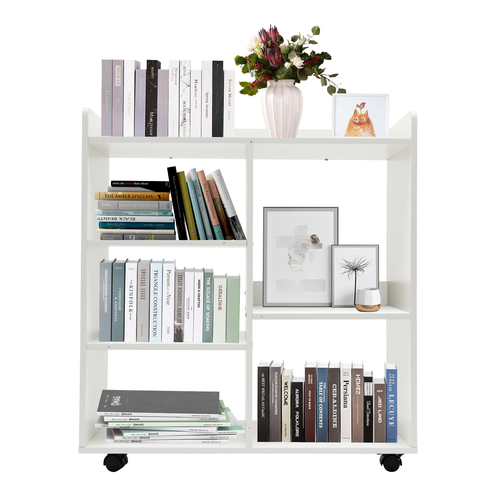 Mobile Printer Stand Rolling Office Scaner Cart Storage Shelf Warm White