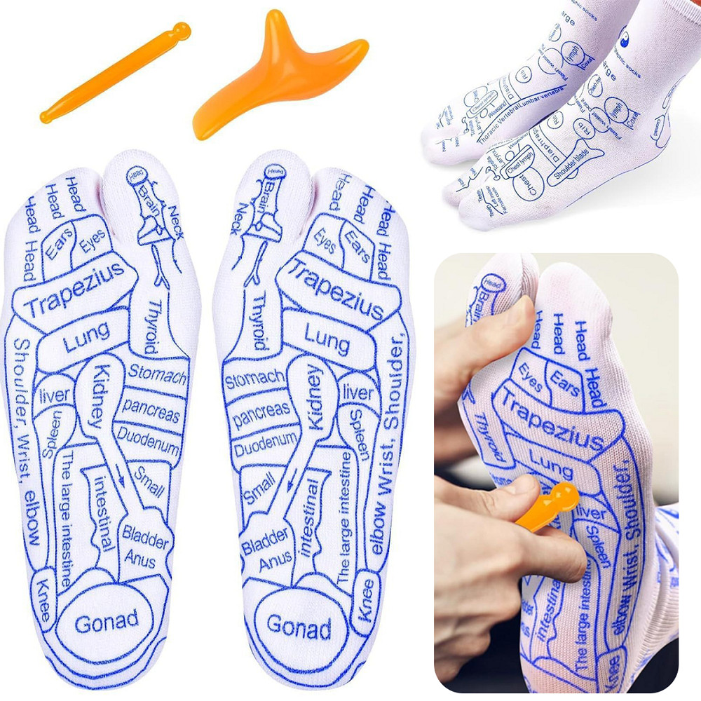 Reflexology Socks with Trigger Point Tool - Foot Pain Relief and Acupressure