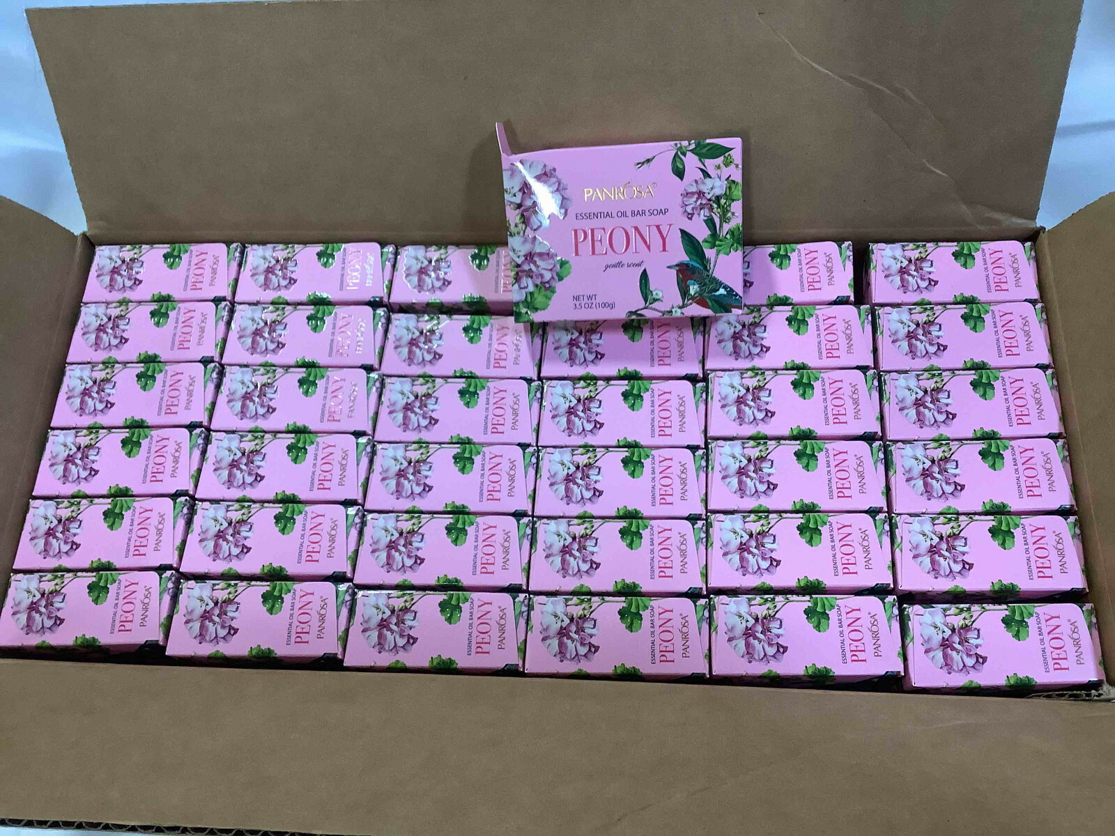 Lot of 36 Panrosa Peony Essential Oil Bar Soap 3.5 oz hexagon case box