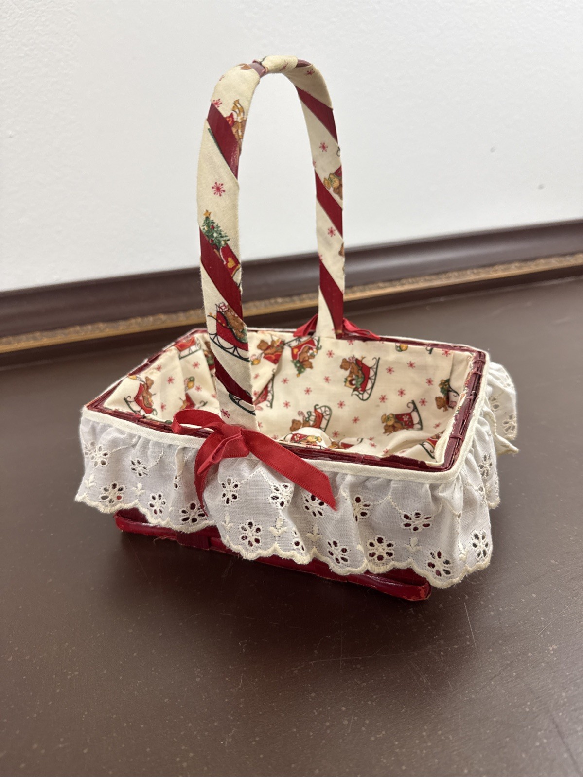Super Cute Small Handmade Vintage Decorative Christmas Bear Sleigh Basket