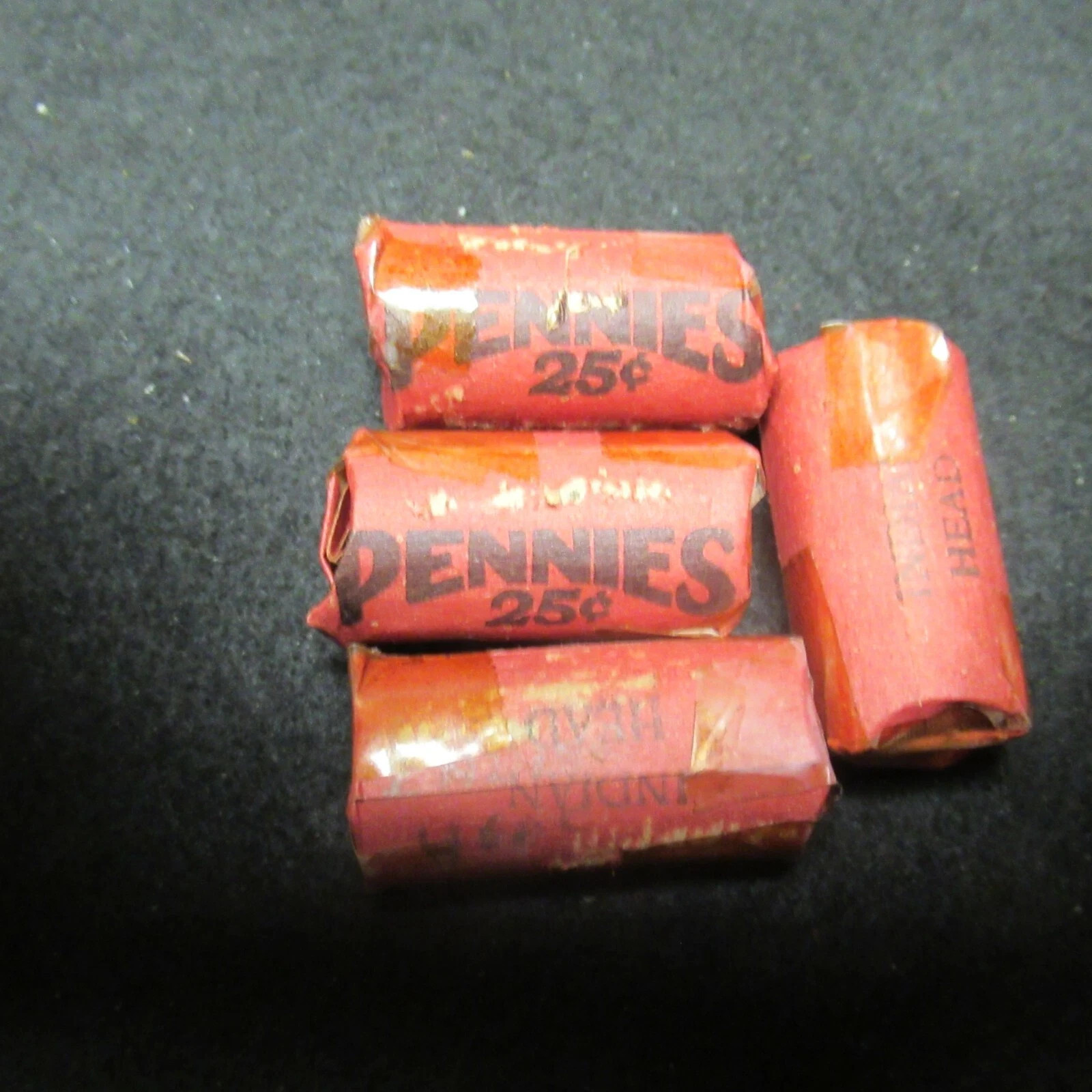 OLD VINTAGE INDIAN HEAD PENNY ROLL 25 COIN HALF ROLL SEALING TAPE IS YELLOWED