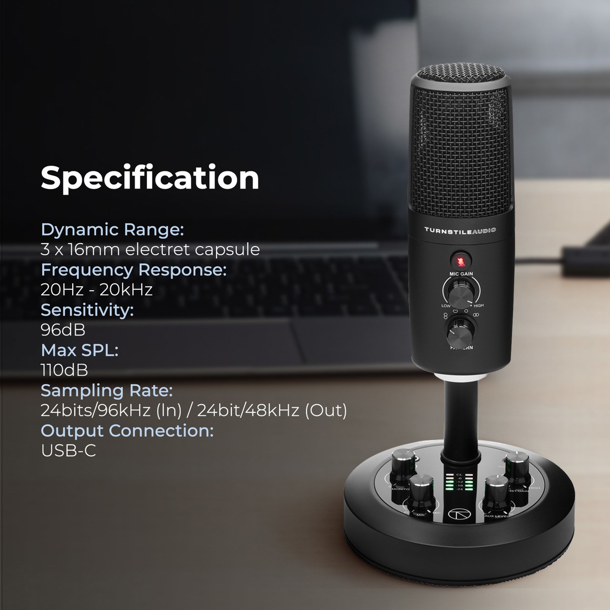 Turnstile Audio Platform Series TAP600 Multi-Pattern USB Microphone, PC, Mac, 4