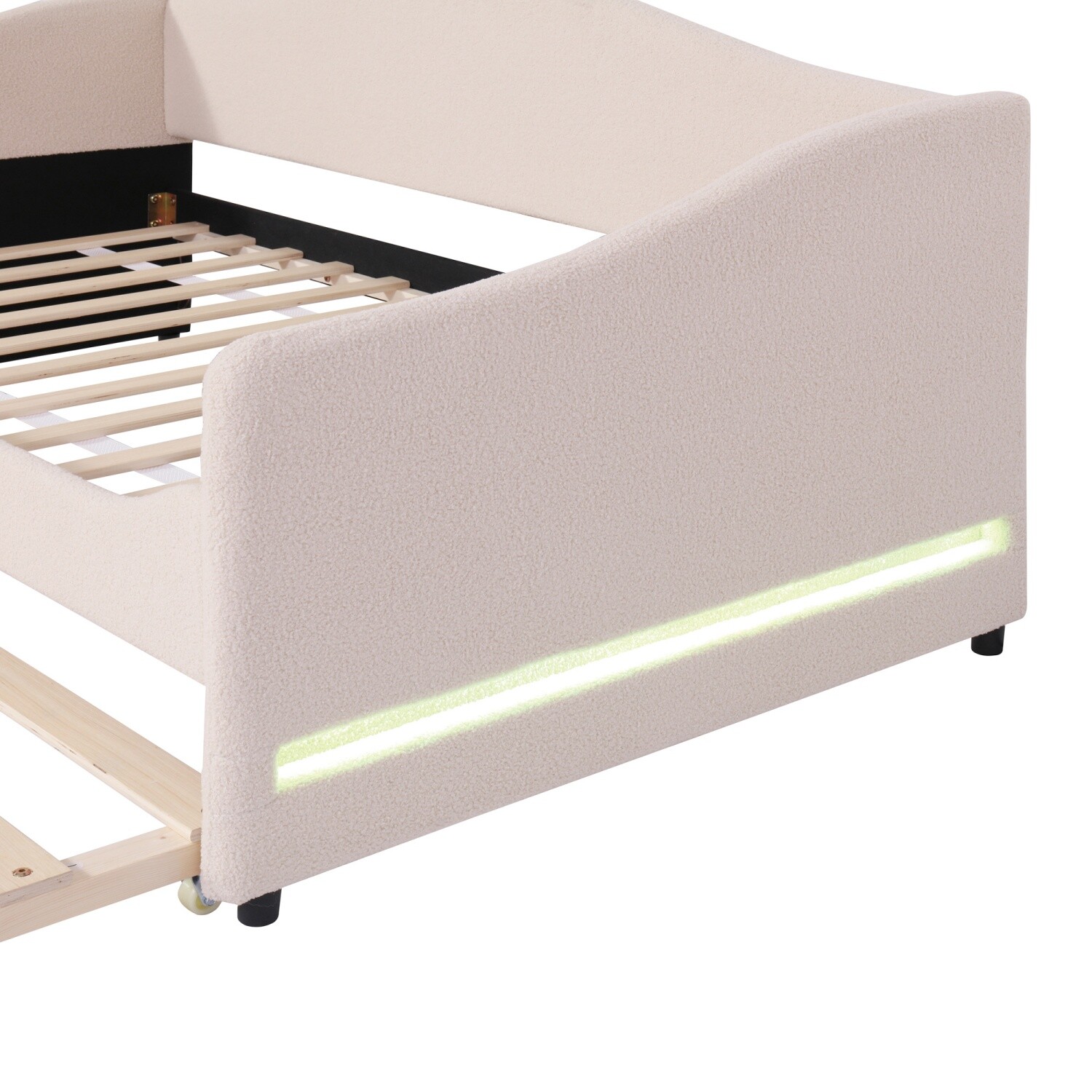 Twin Size Daybed Upholstered Bed Frame Sofa Bed w/ Trundle Bed & LED Lights