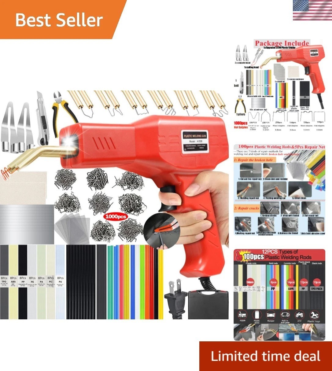 LED-Powered 220W Plastic Welder with 100PCS Rods - Safe & Versatile Repair Tool