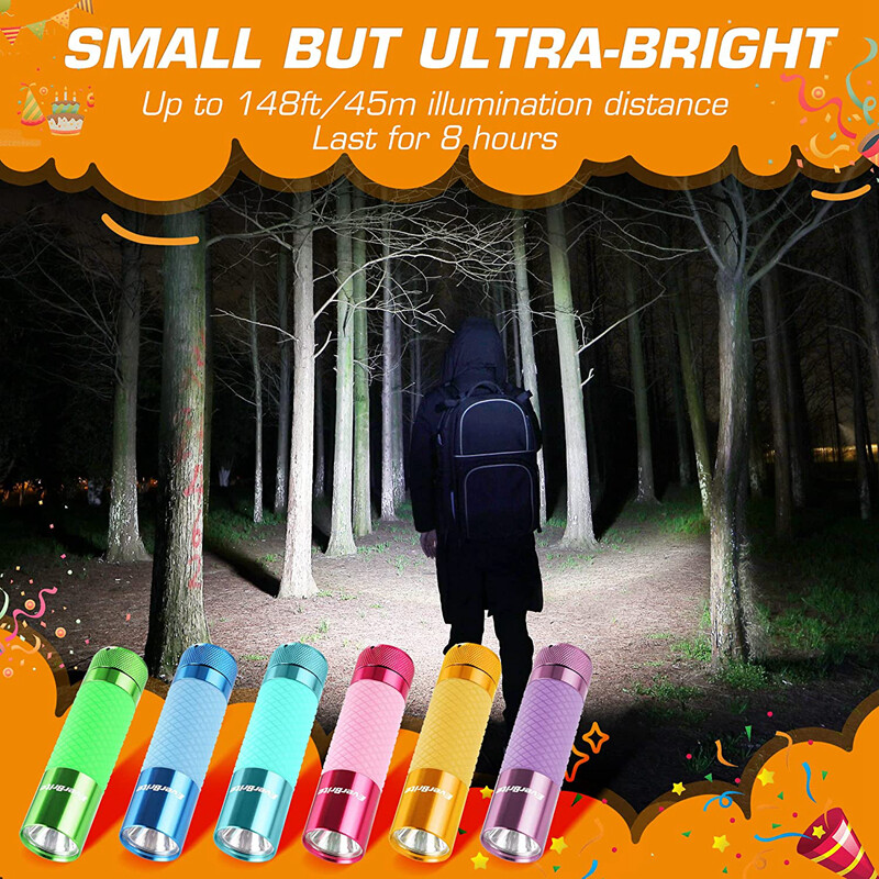 EverBrite 6Pack Mini LED Flashlight Glow Dark Aluminum Flashlight 8AAA Batteries