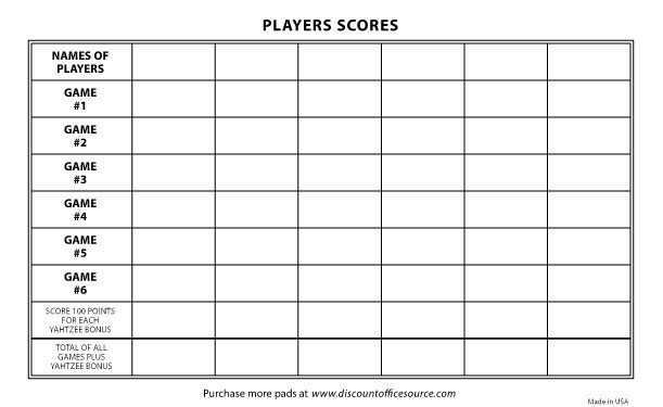 Yahtzee Score Card Pad Sheets Dice Game-Two-Sided (300 Sheets)--Printed in USA!!