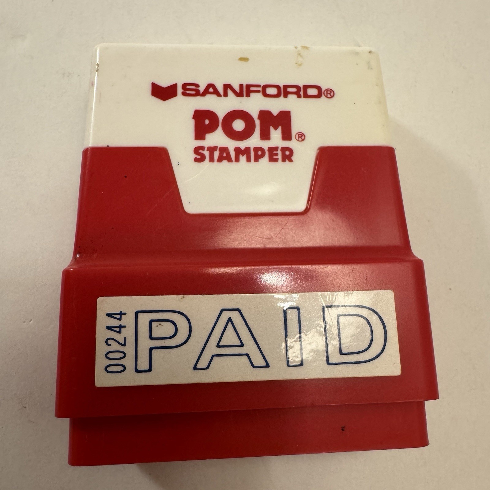 Vintage Sanford POM Paid Ink Stamper Red Office Supplies Working 00244