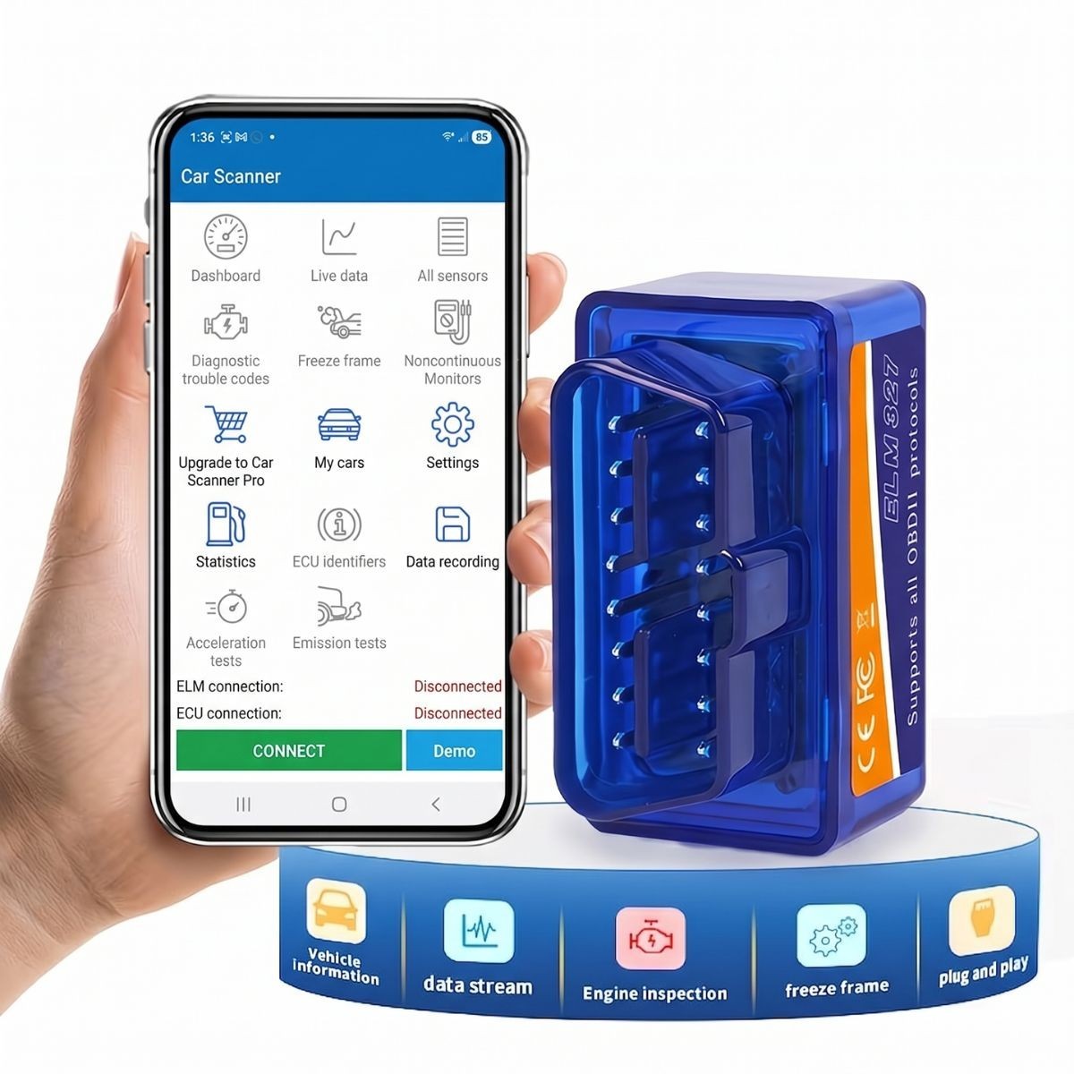 Bluetooth OBD2 OBDII Car Diagnostic Scanner Auto Fault Code Reader Tool ELM327