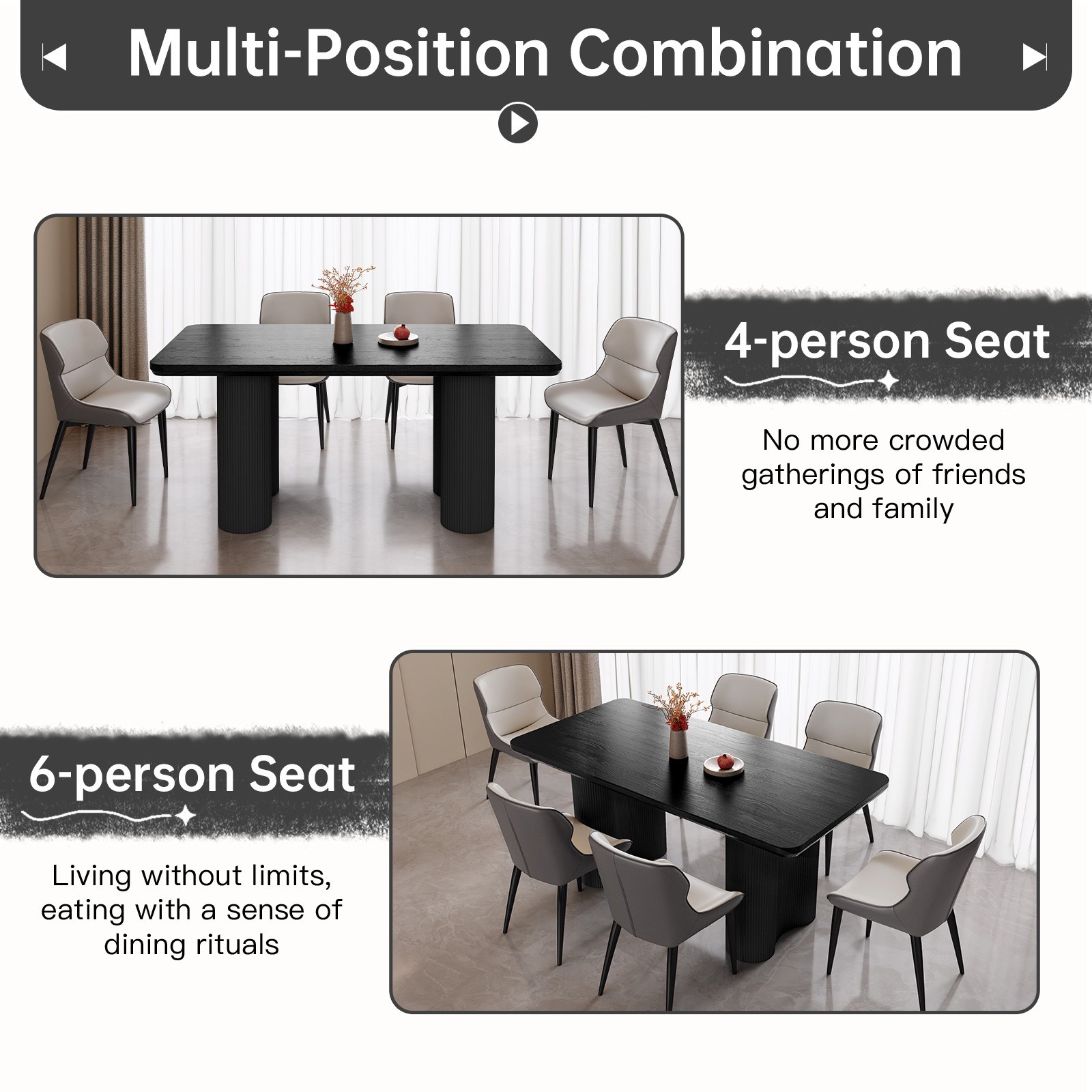 63" Black Dining Table for 4-6 Modern Kitchen Table RectangularDining Room Table