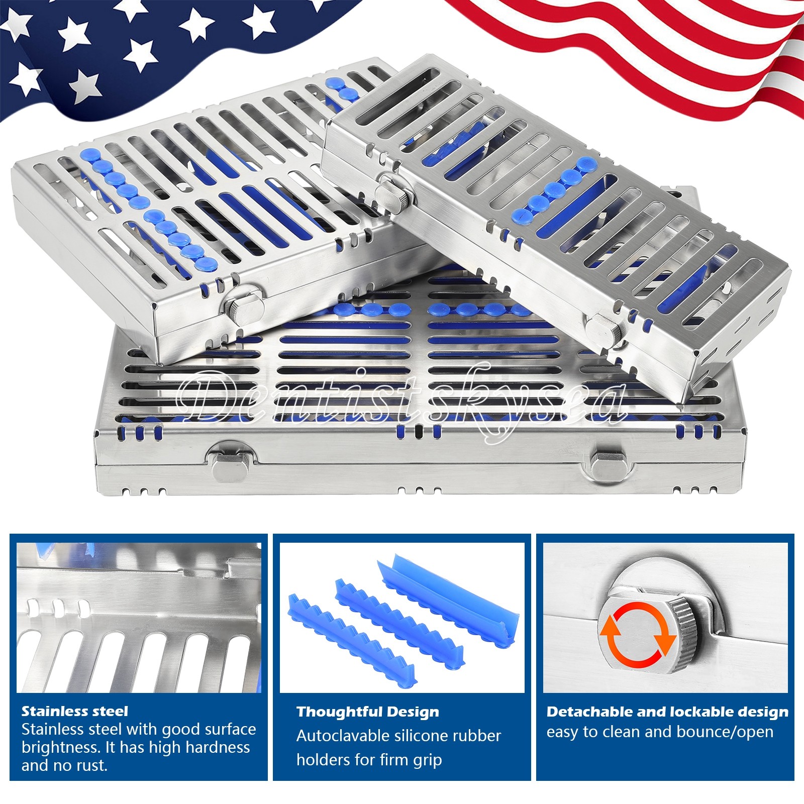 Dental Autoclave Sterilization Cassette Rack Box Tray For 5/10/20 Instrument USA