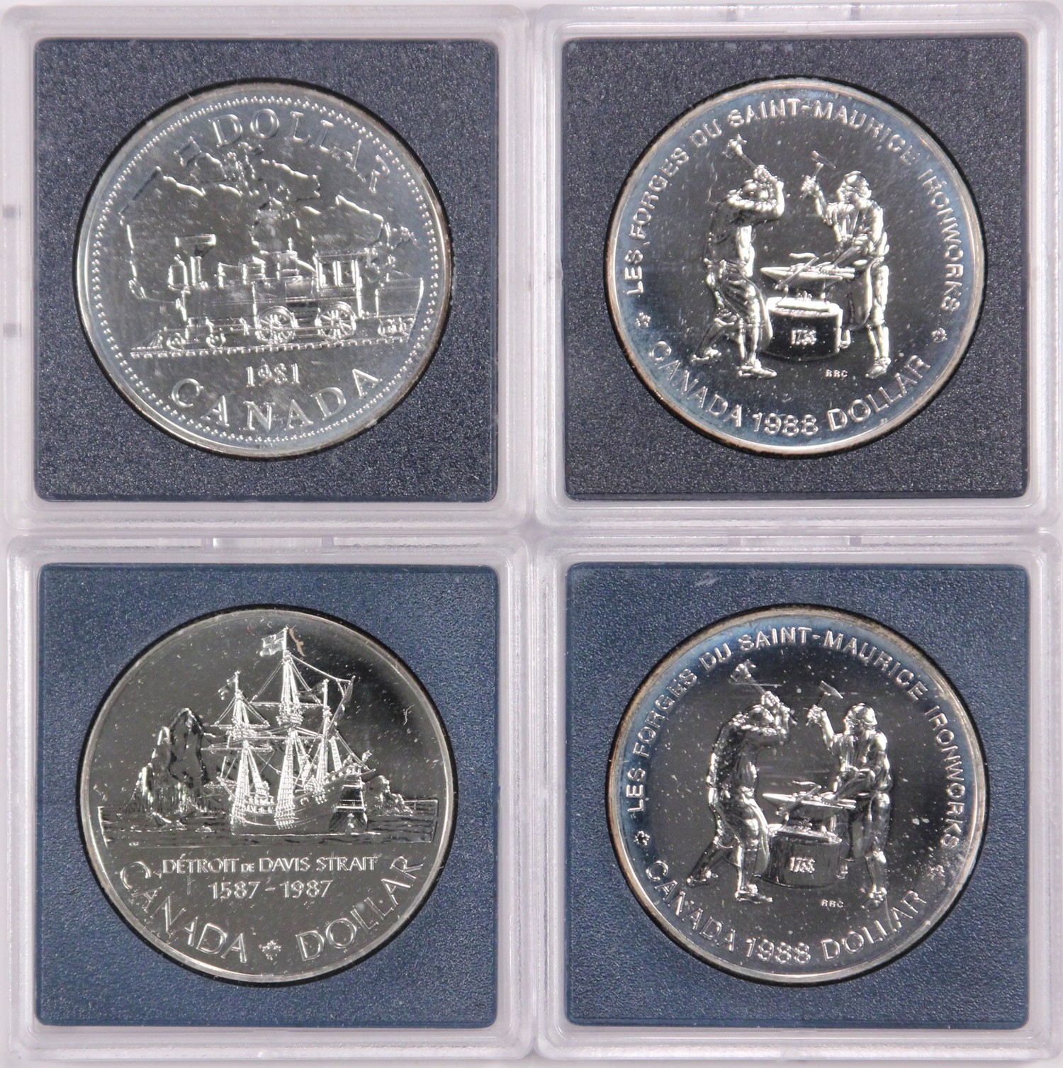 4 Canada Silver Dollars, 1981, 1987, 1988, Gem BU, Lustrous, 1.5 net oz Silver!
