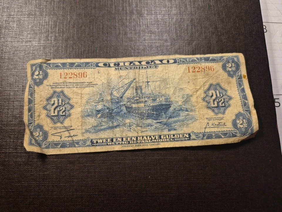 Netherlands Antilles 2 1/2 Gulden Banknote P-A1b ND 1942 aUNC Rare Currency