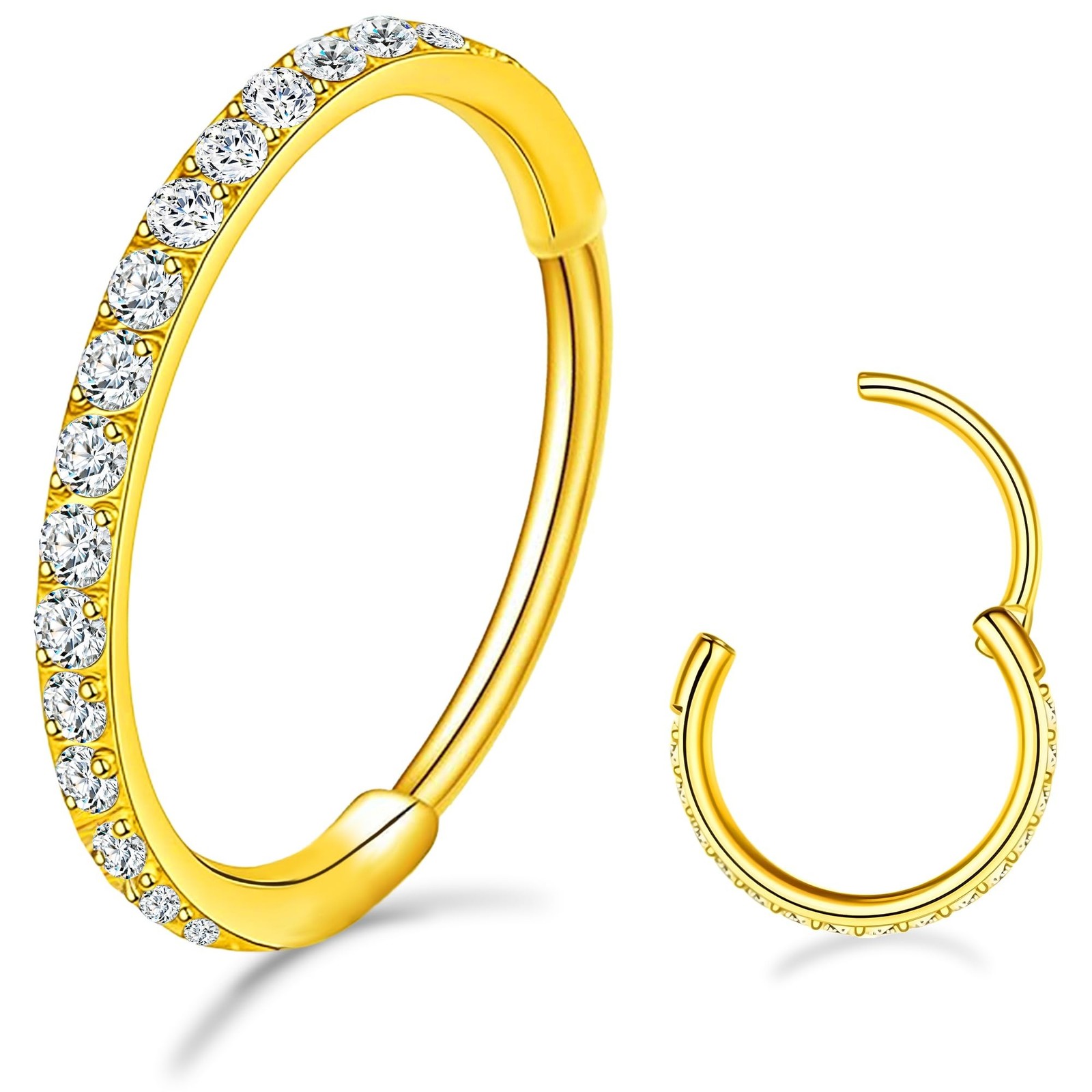 SmileBelle 14K Gold Hinged Nose Rings Hoop for Women 20G, 316L Surgical Steel...