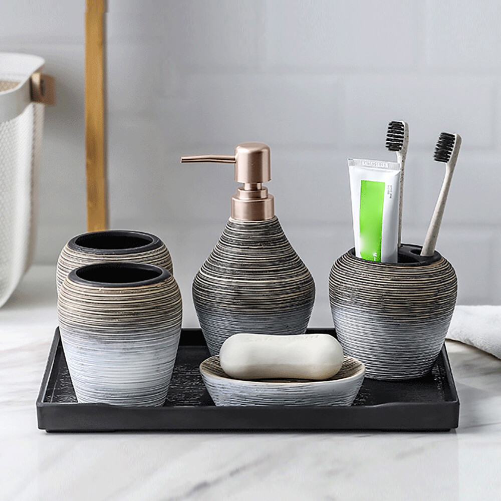Ceramic Bathroom Accessories Set Decorative Storage Lotion Dispenser Holder 5PCS