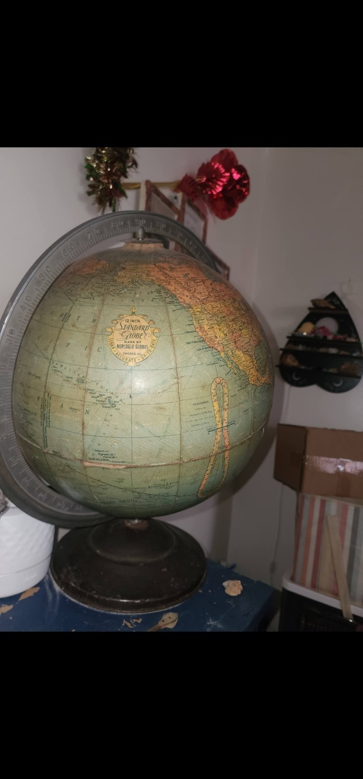 RARE Antique WW2 Era 1945 Replogle 12" Standard Tabletop Globe