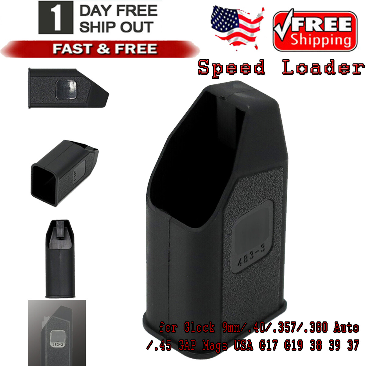 Speed Loader for Glock 9mm /.40/.357/.380 Auto/.45 GAP Mags USA G17 G19 38 39