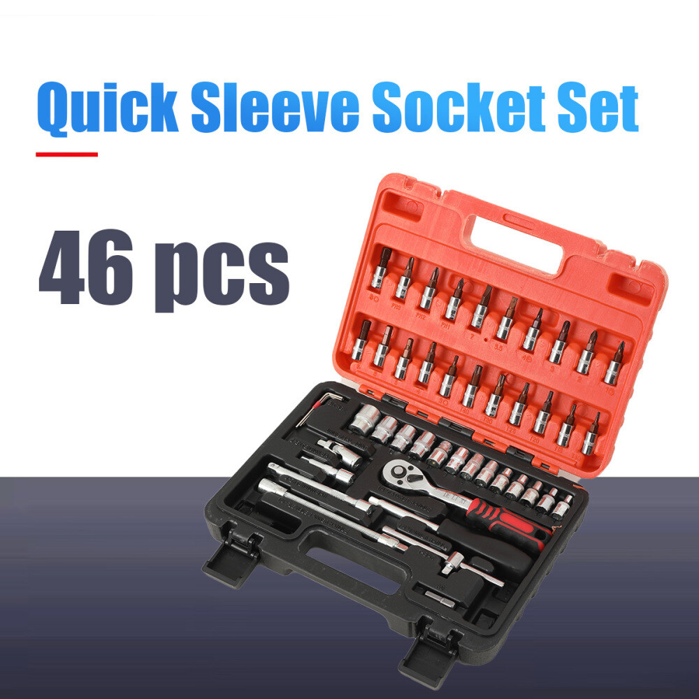 46 Pieces 1/4 ' Drive Socket Ratchet Wrench Bit Bits Repair Tools Tool Kit Auto