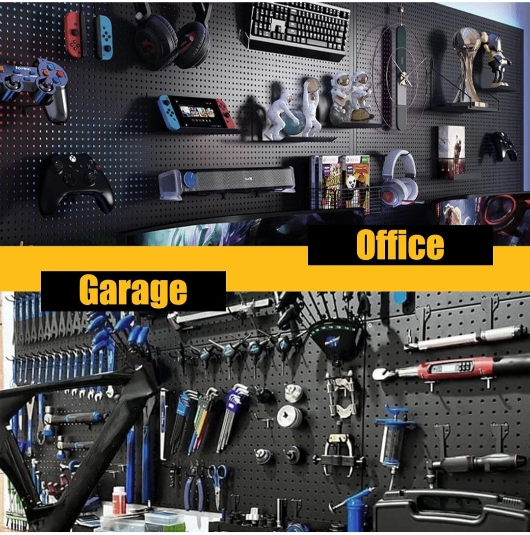 Peg Board, 4 Pack Metal Pegboard Panels without Hooks, Black Pegboards Wall...