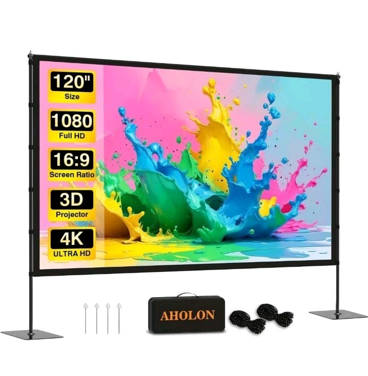 Outdoor Projector Screen with Stand - 120 inch Portable Projector Screens Indoor
