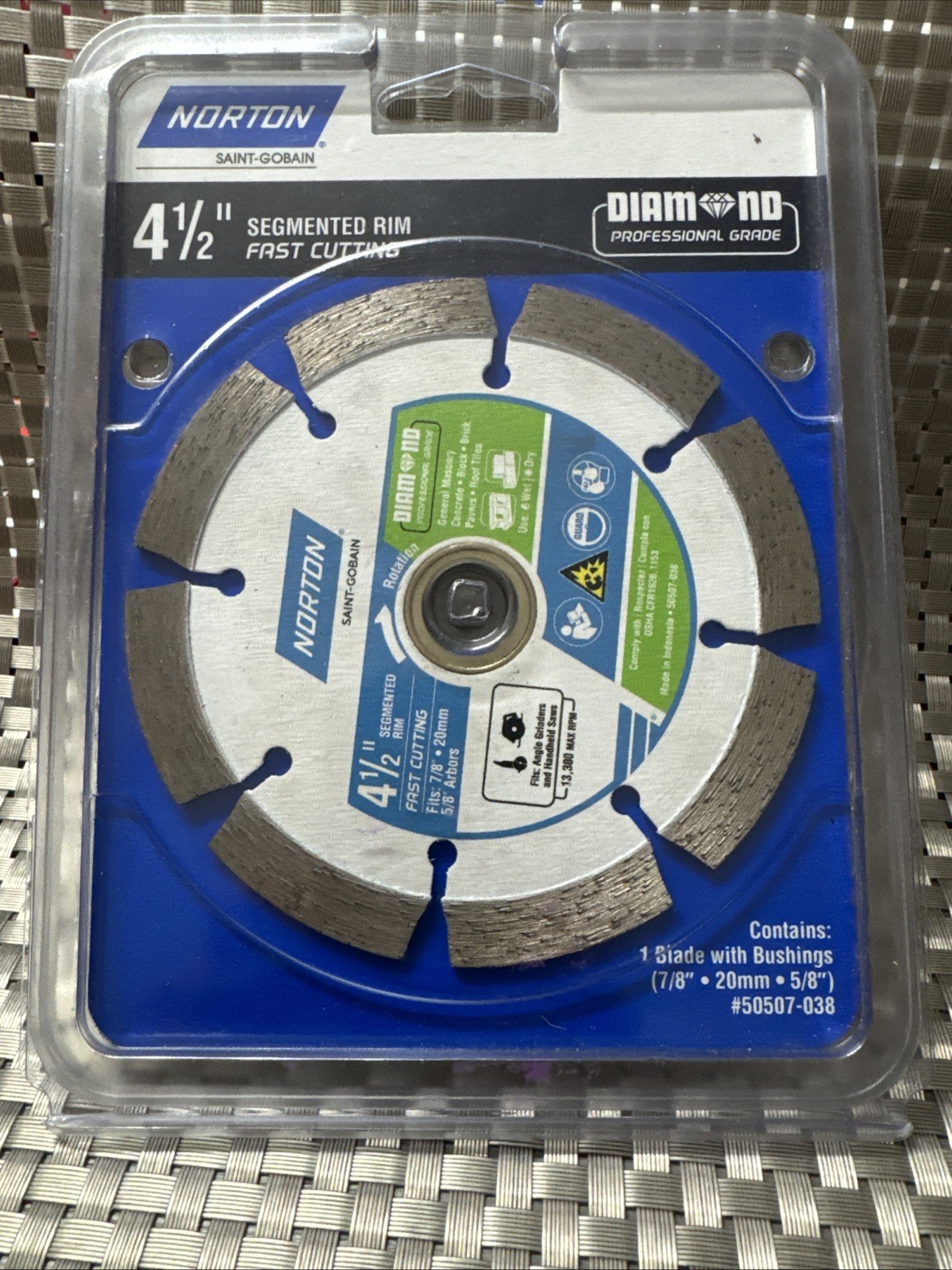 Norton 4-1/2" Segmented Rim Fast Cutting Diamond Blade Sealed Package #50507-038