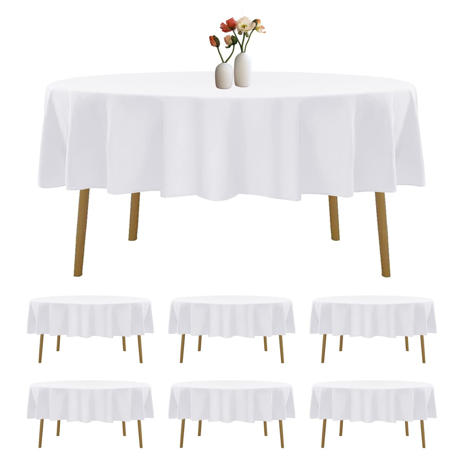 6 Pack Round Tablecloth 108 Inches White Table Cloth Stain and Wrinkle Resist...