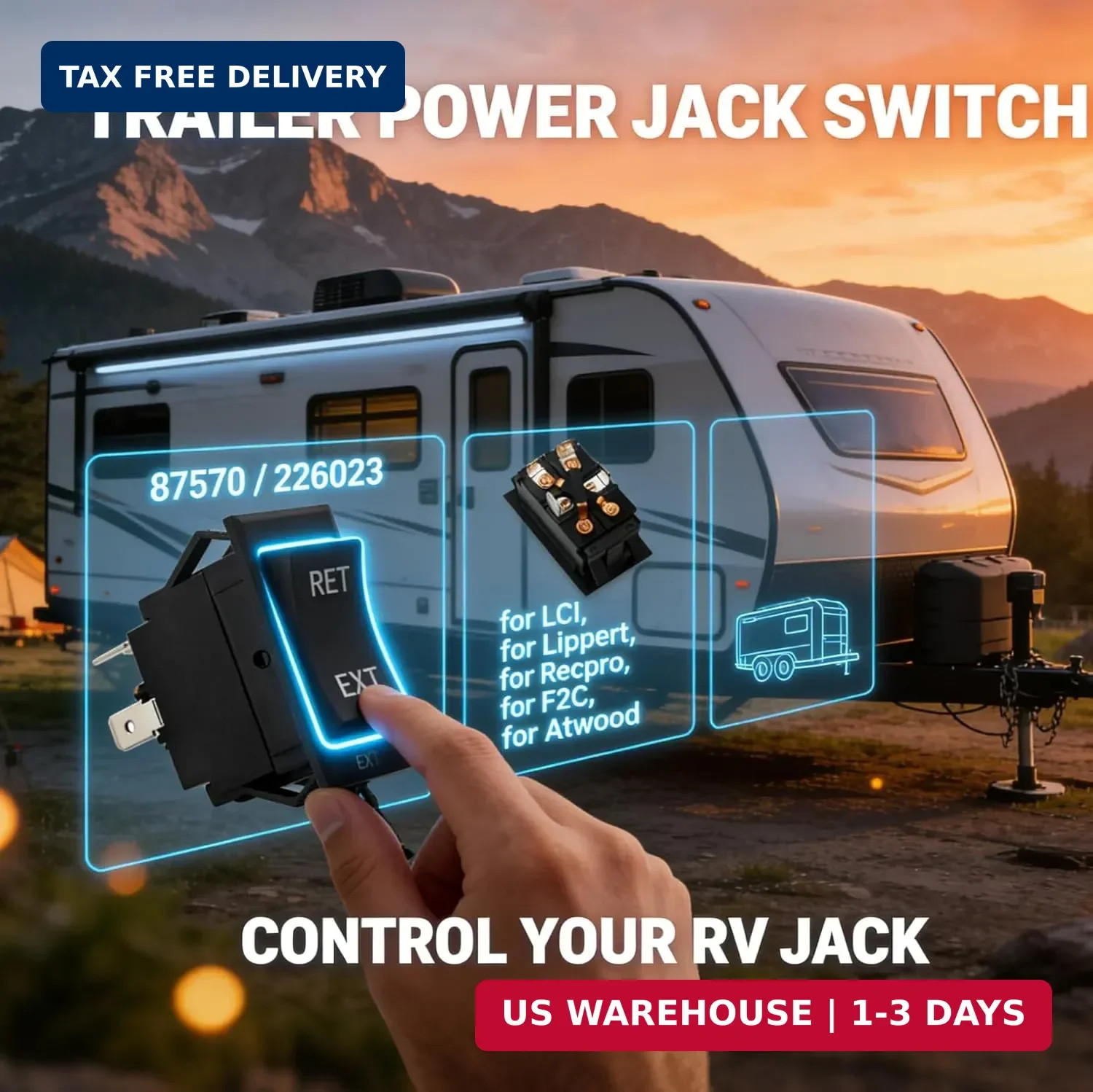87570 226023 Trailer Power Jack Switch,RV Power Switch,Power Tongue Jack Switch