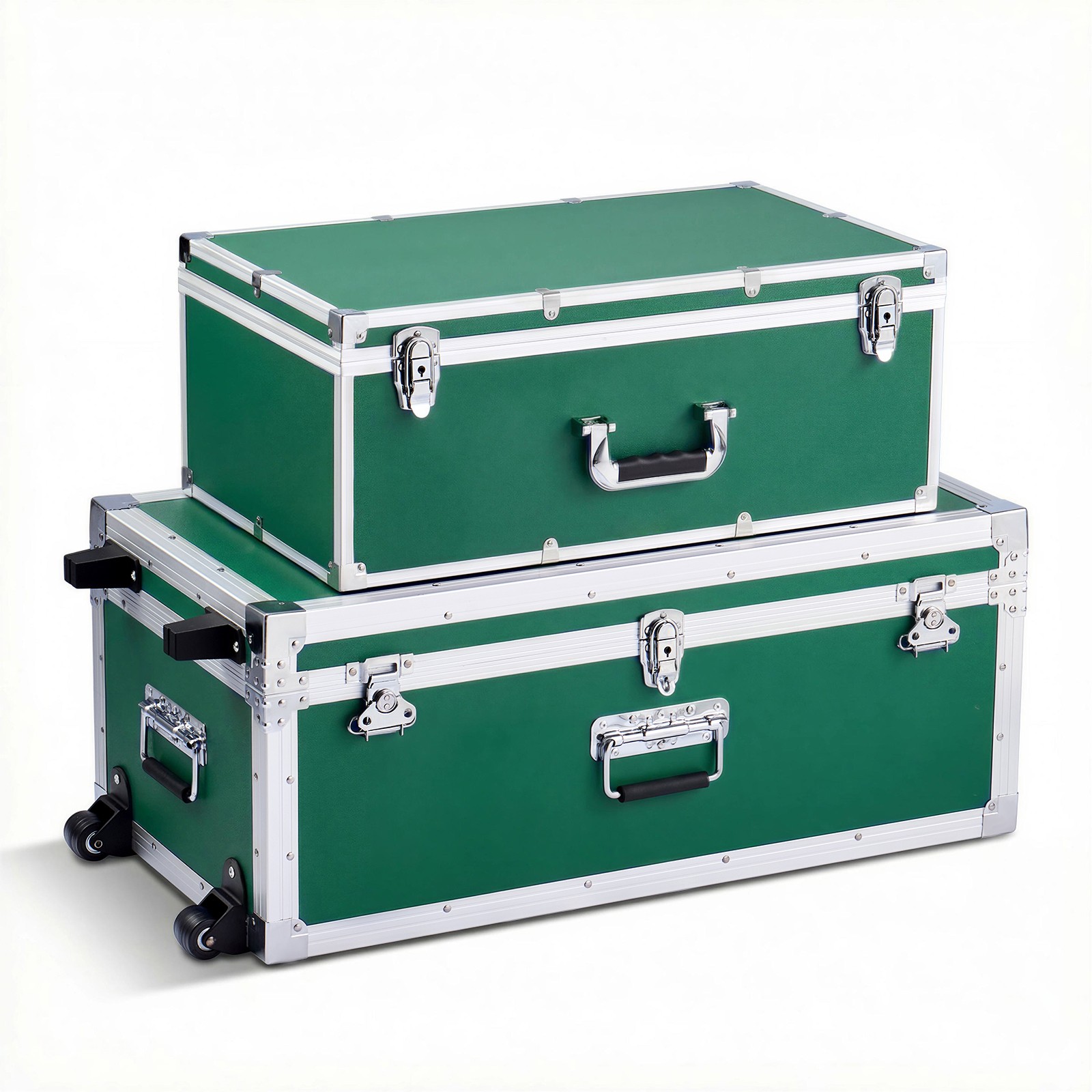 Uimoso Metal Storage Trunk Wooden Suitcase Boxes with Padlocks, Set of 2, Green