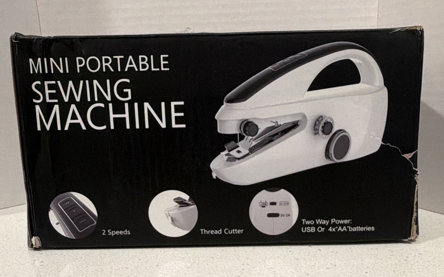 Mini Portable Handheld Sewing Machine 2-Speed, Thread Cutter, Battery, Denim