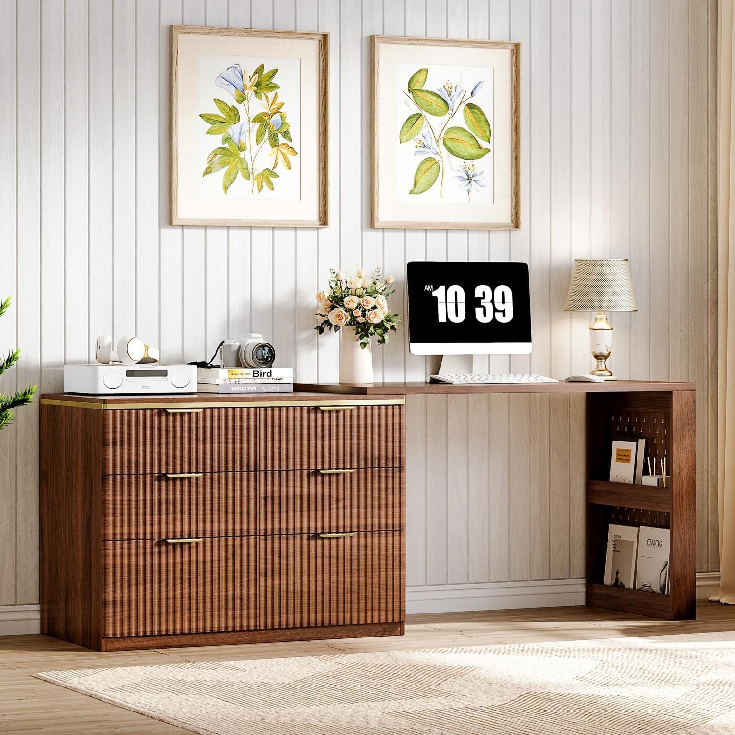 Computer Desk with 6 Drawers, 78" Modern Writing Desk with 0.98" Thickened Deskt