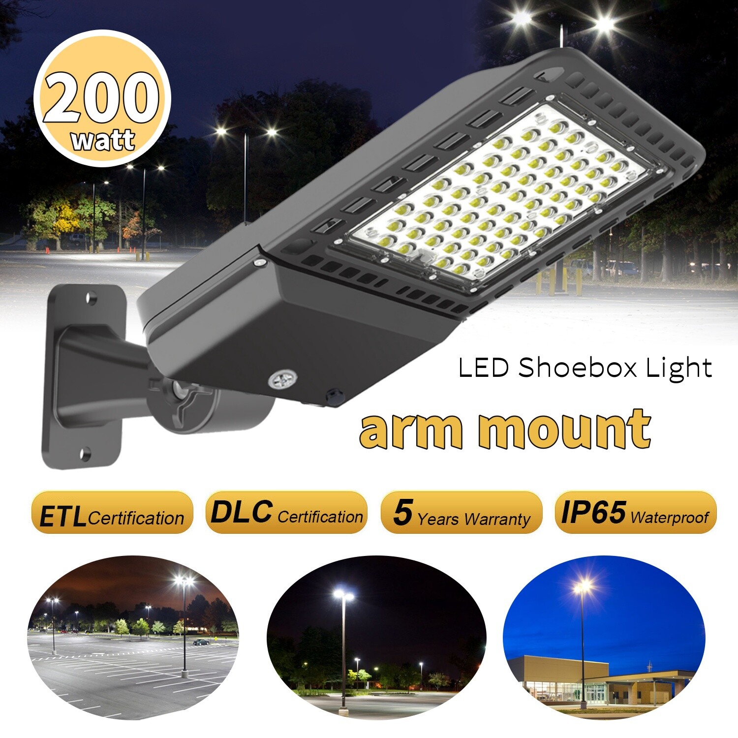 200 Watts LED Shoebox Light Parking Lot Pole Commericial Street Area Pole Lights