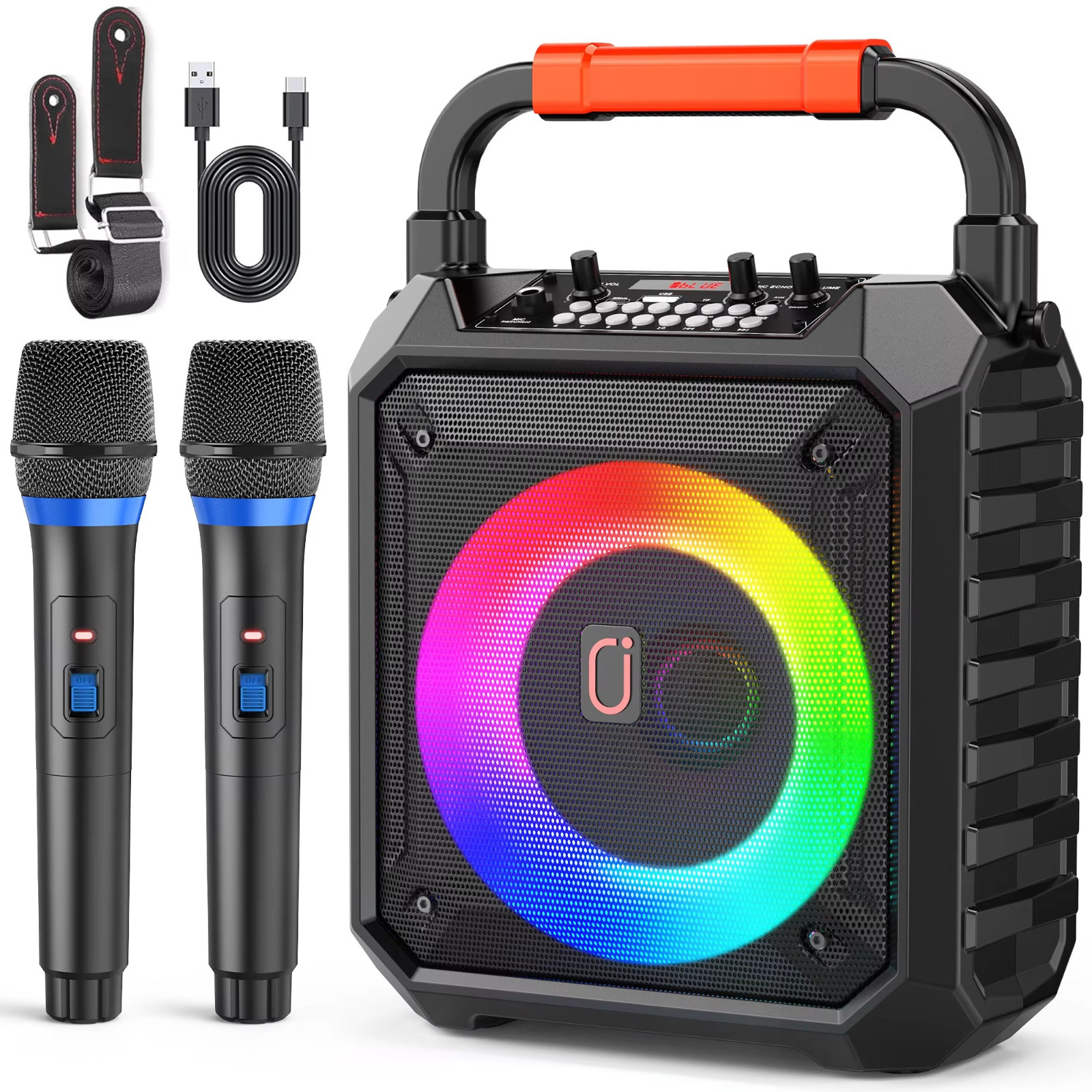 Karaoke Machine with 2 Wireless Microphones Bluetooth LED Speaker