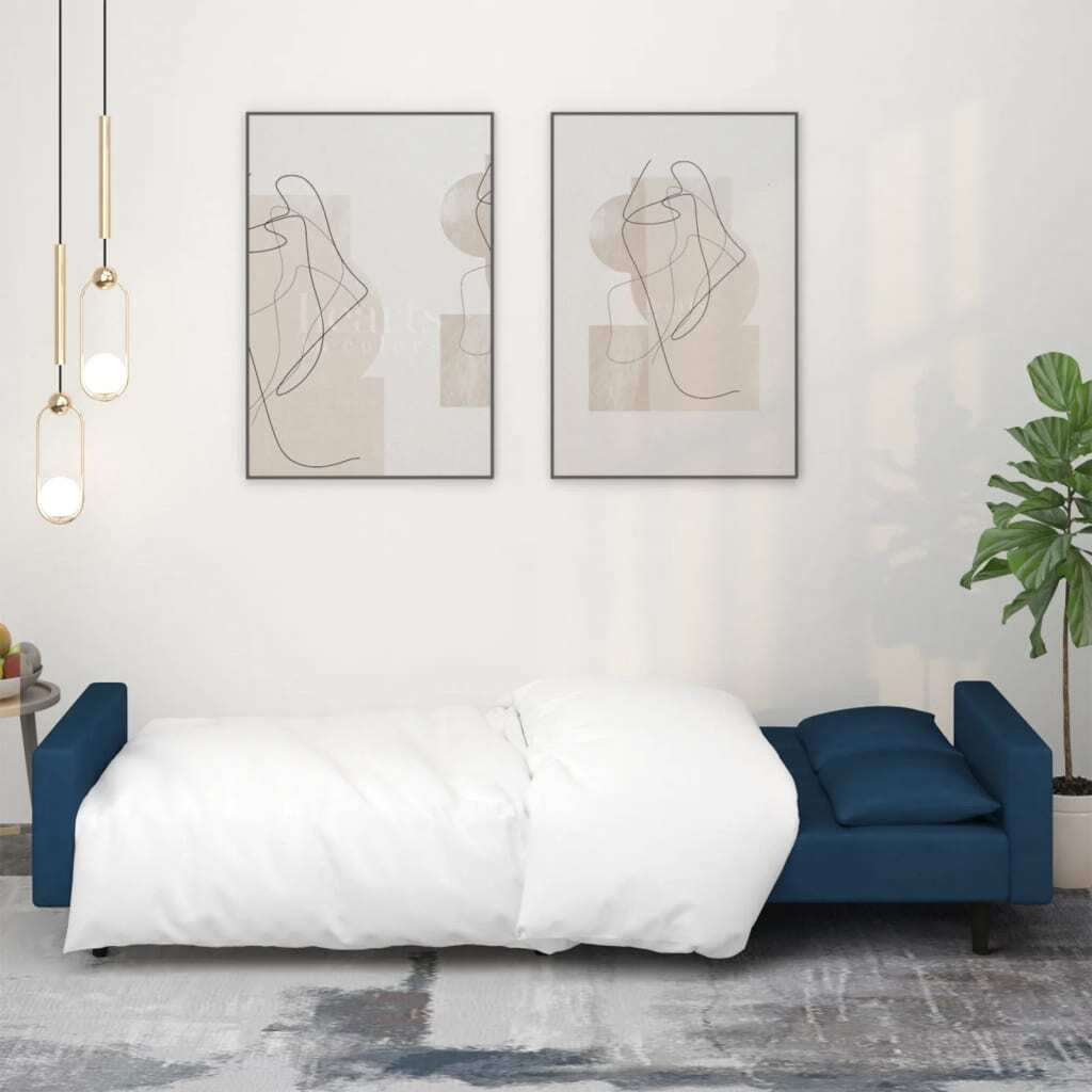 Sofa Bed Blue Velvet, Foam, Wood, Plastic Standard