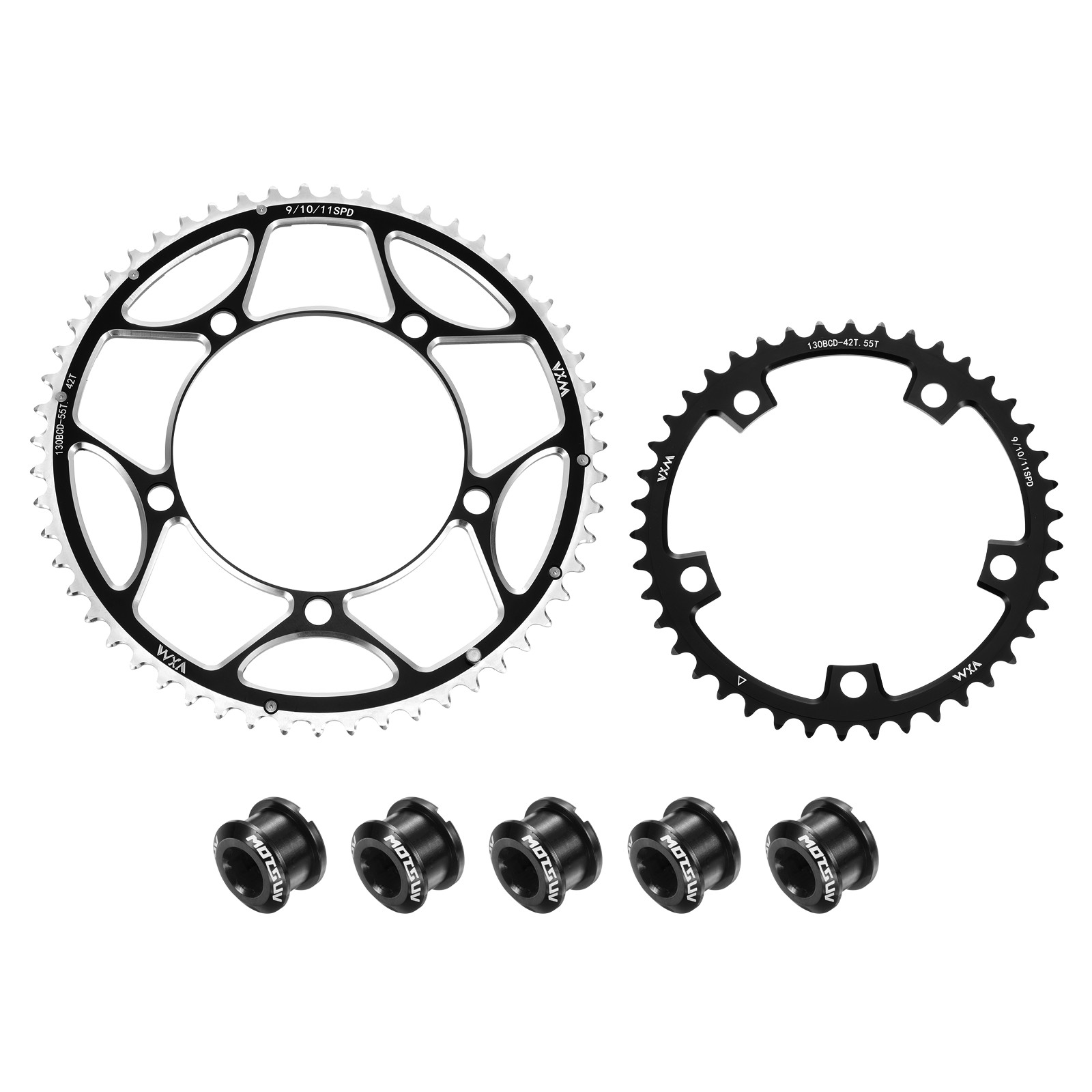 2pcs 130BCD Bike Chainring Set 42T/55T Round Narrow Wide Chainring for Bike