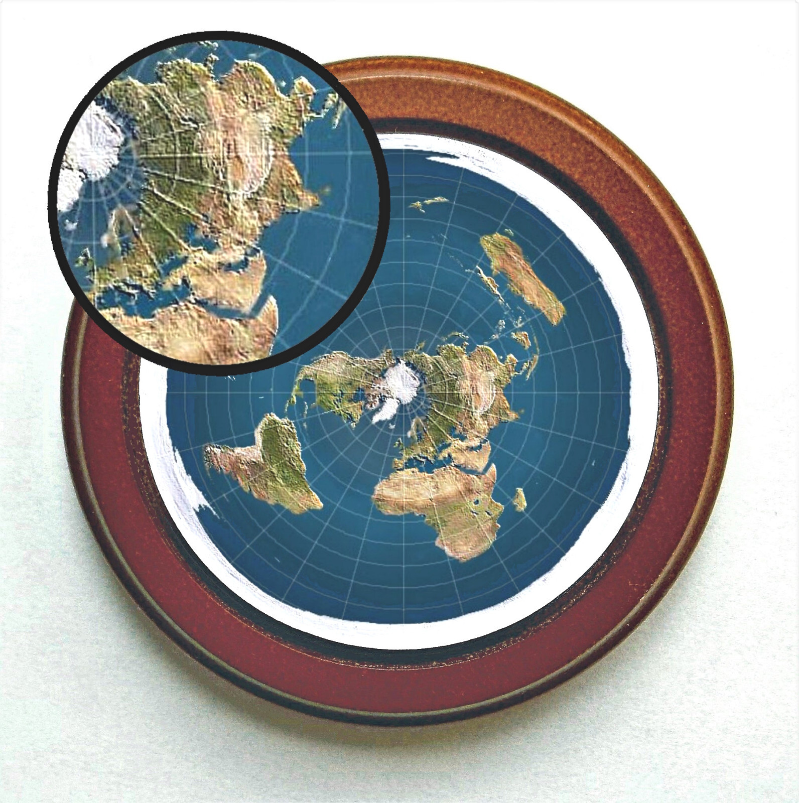 Flat Earth Map Dome Display Model - wood base, acrylic dome, gift
