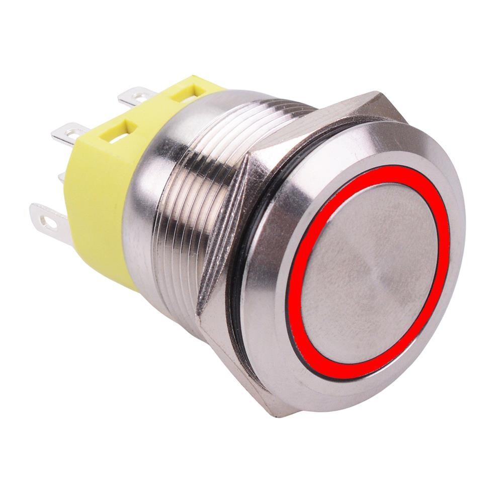 Red On-(ON) 22mm Vandal Push Button Switch 2NO/2NC Angel Eye Halo LED