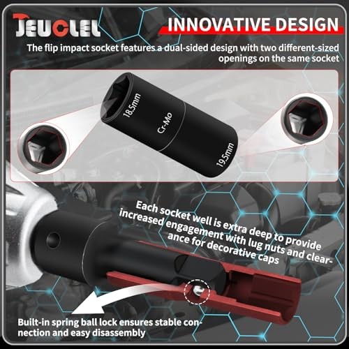 3PCS 1/2" Drive Flip Lug Nut Impact Socket Set, Half Sizes Lug Nut Socket Kit