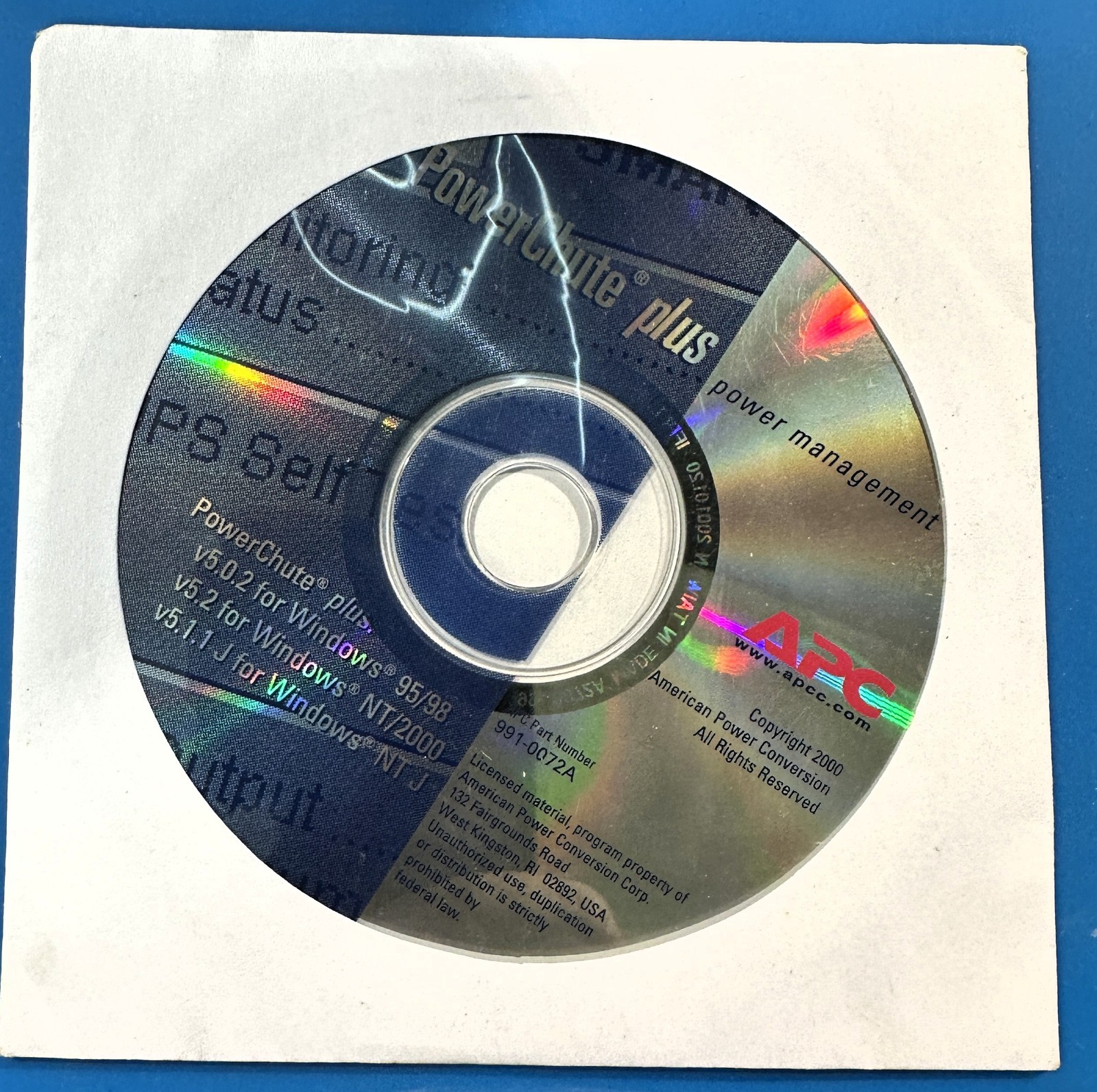 APC Power Chute plus power management software for windows 991-0072A