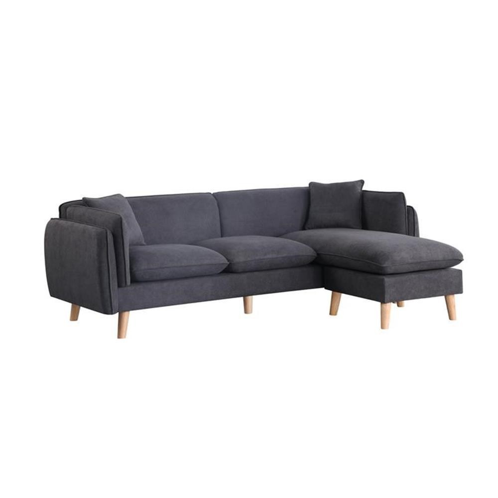 Bowery Hill Dark Gray Fabric Sectional Sofa Chaise Ottoman and 2 Pillows