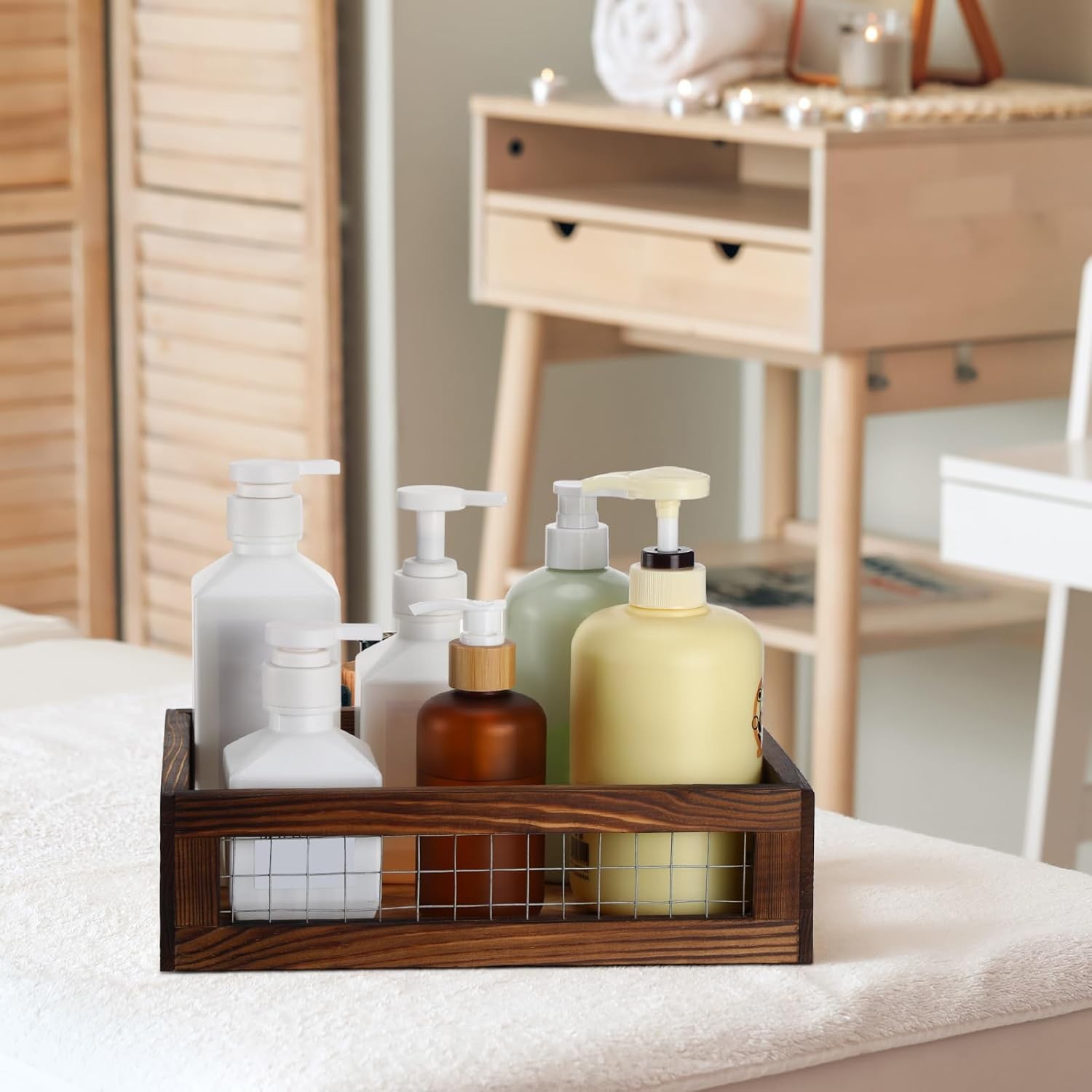 4 Pcs Wooden Nesting Countertop Baskets Set 4 Size Storage Box Walnut