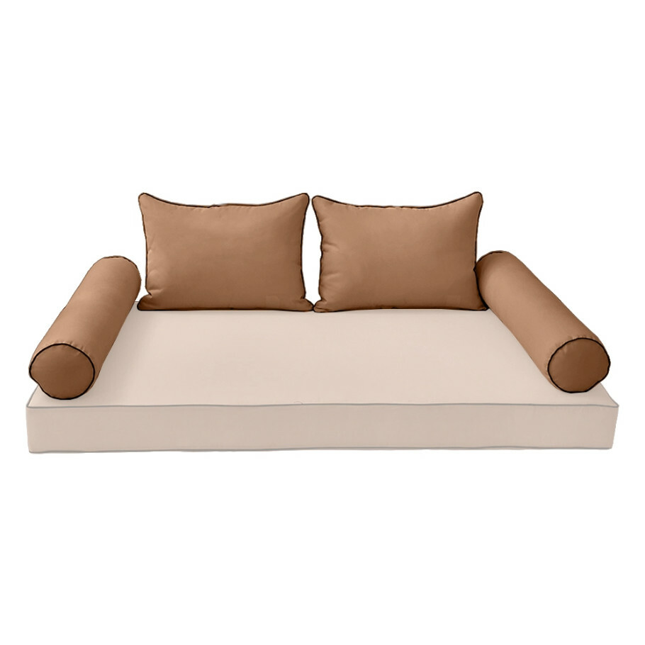 *COVER ONLY*-Style4 Outdoor Bolster Pillow Slipcover Contrast Trim Twin AD104