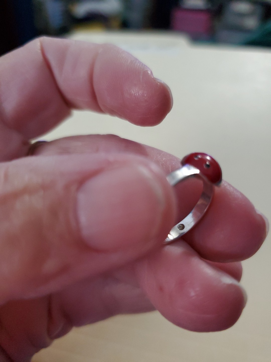 925 Open Back Red Enamel Lady Bug Toe Ring