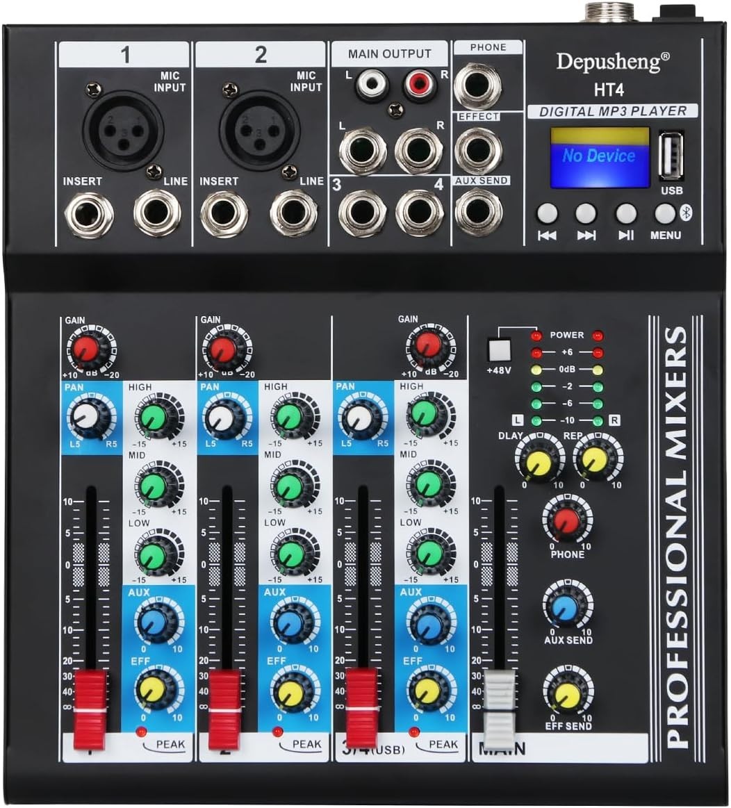 HT4 Bluetooth DJ Mixer USB Interface, 4-Ch Studio Recording