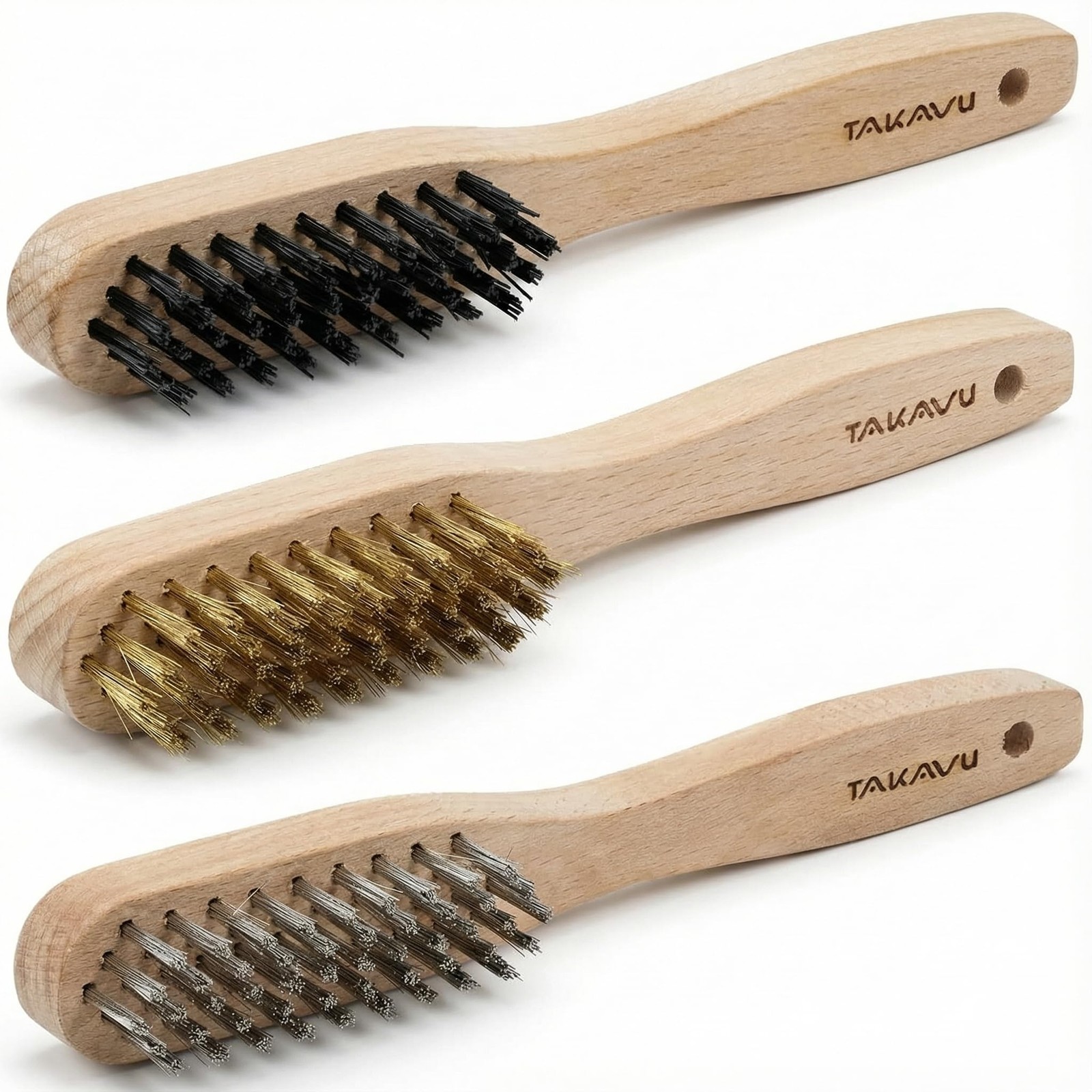 Wire Brush Set, 3 Piece, Stainless Steel, Brass & Nylon Bristles