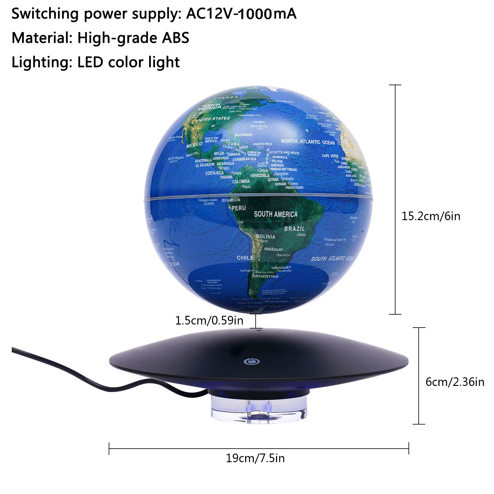 6in Magnetic Levitating Globe with LED Gradient Light Floating Earth Desk Decor