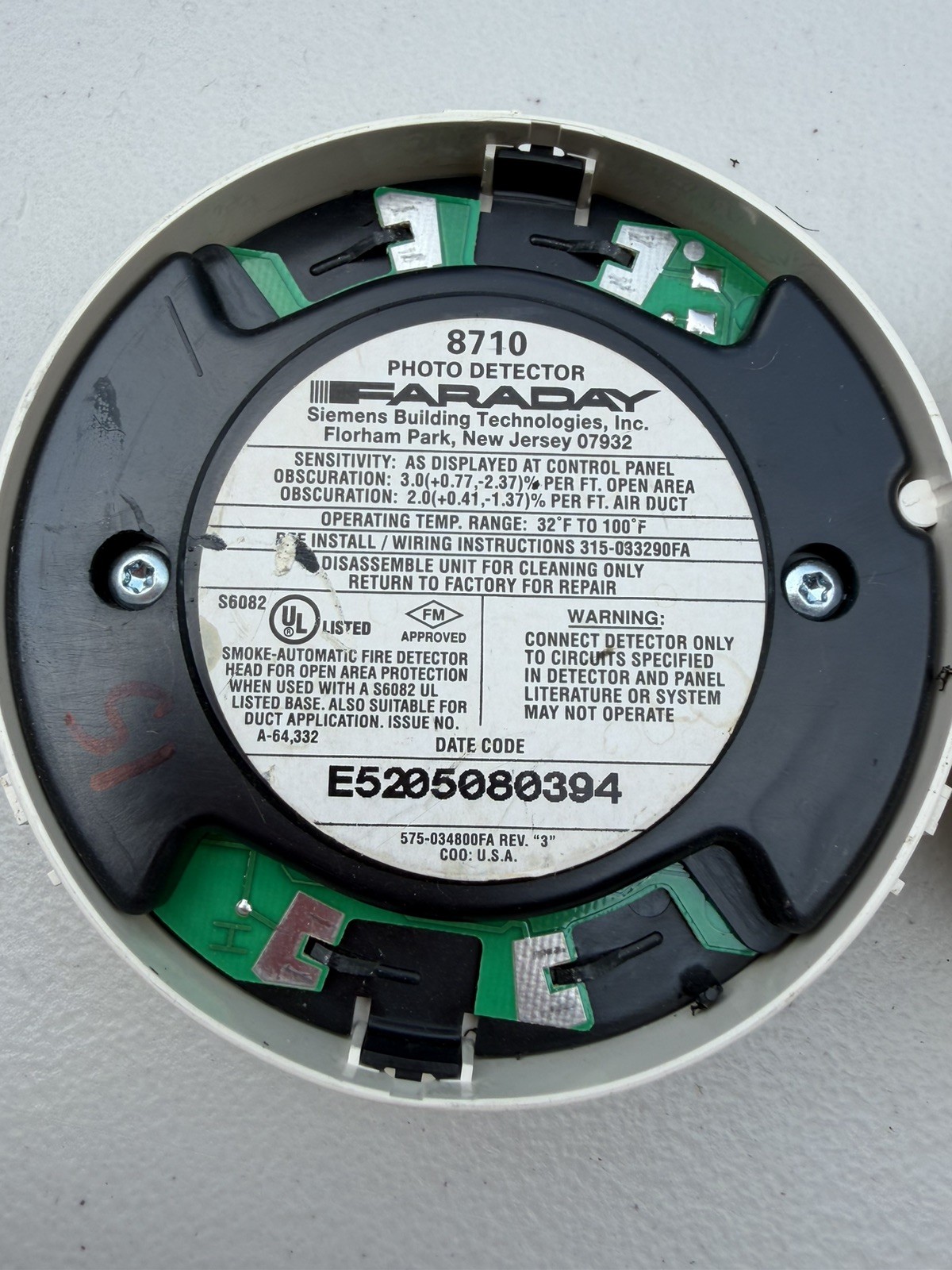 Faraday 8710 Smoke Detector Pre-owned Functional Condition