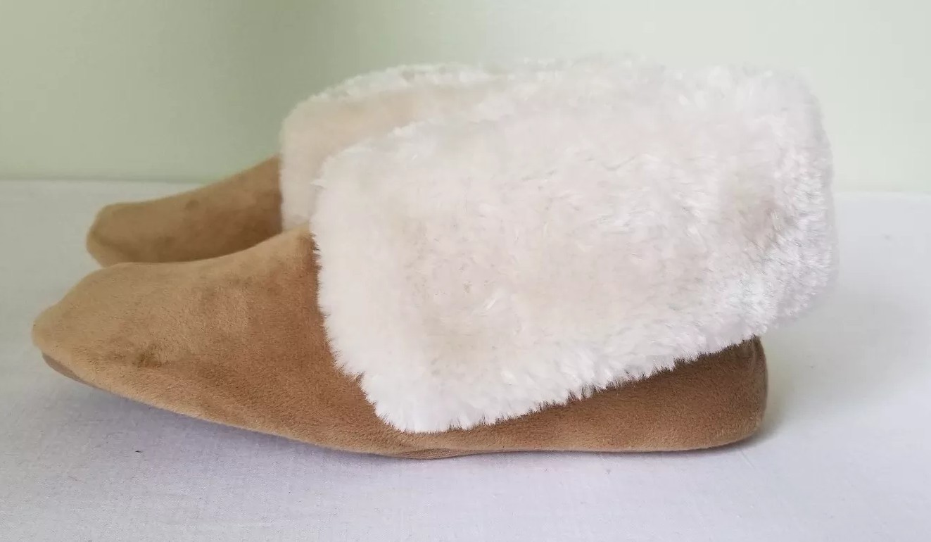Charter Club tan faux fur micro velour bootie slippers size S 5-6