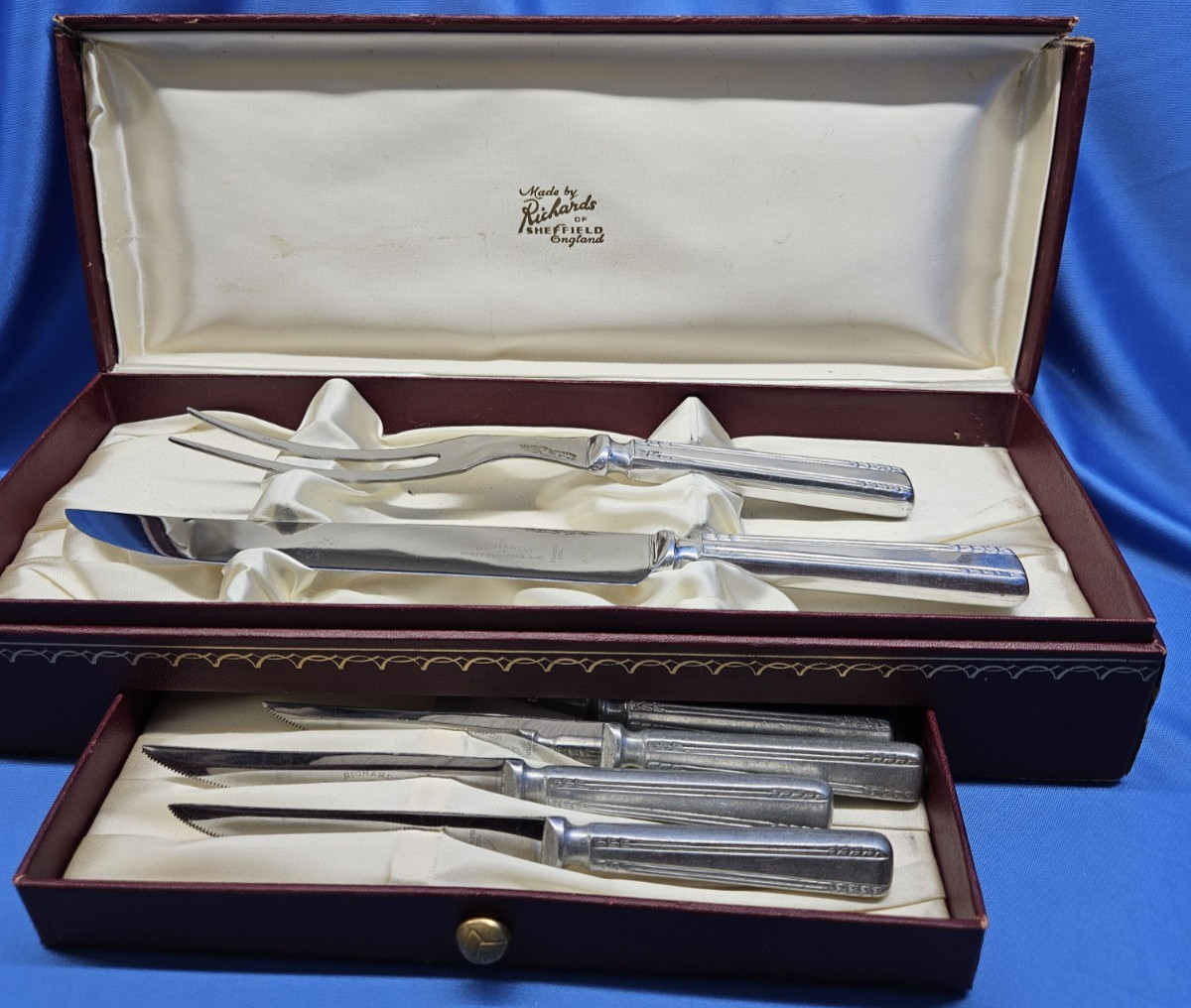 Made by Richards of Sheffield England Stainless Steel Knife Set 8 Pc Vintage