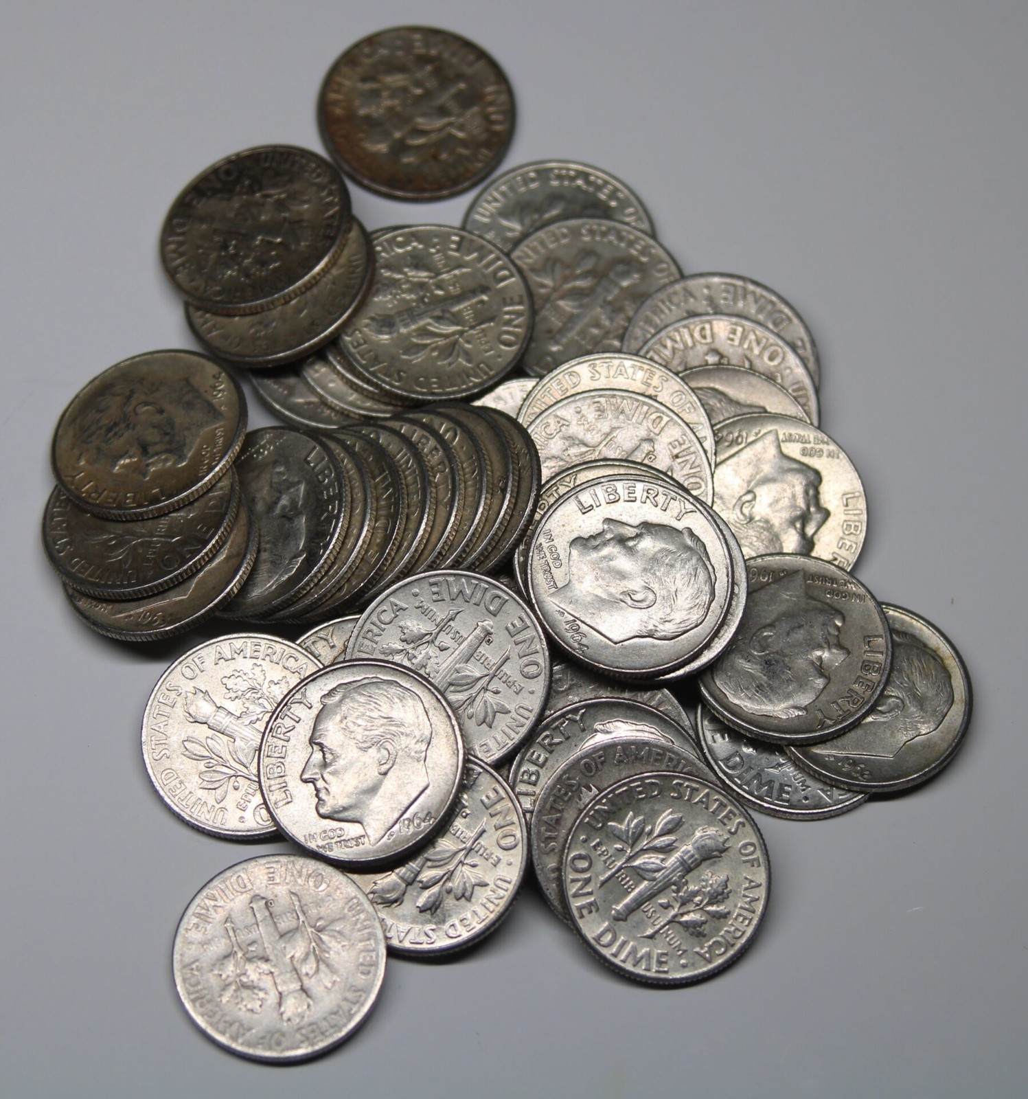 $5 Dollar Face Value Roosevelt 90% Silver Dimes - mix dates - 50 dimes -nice