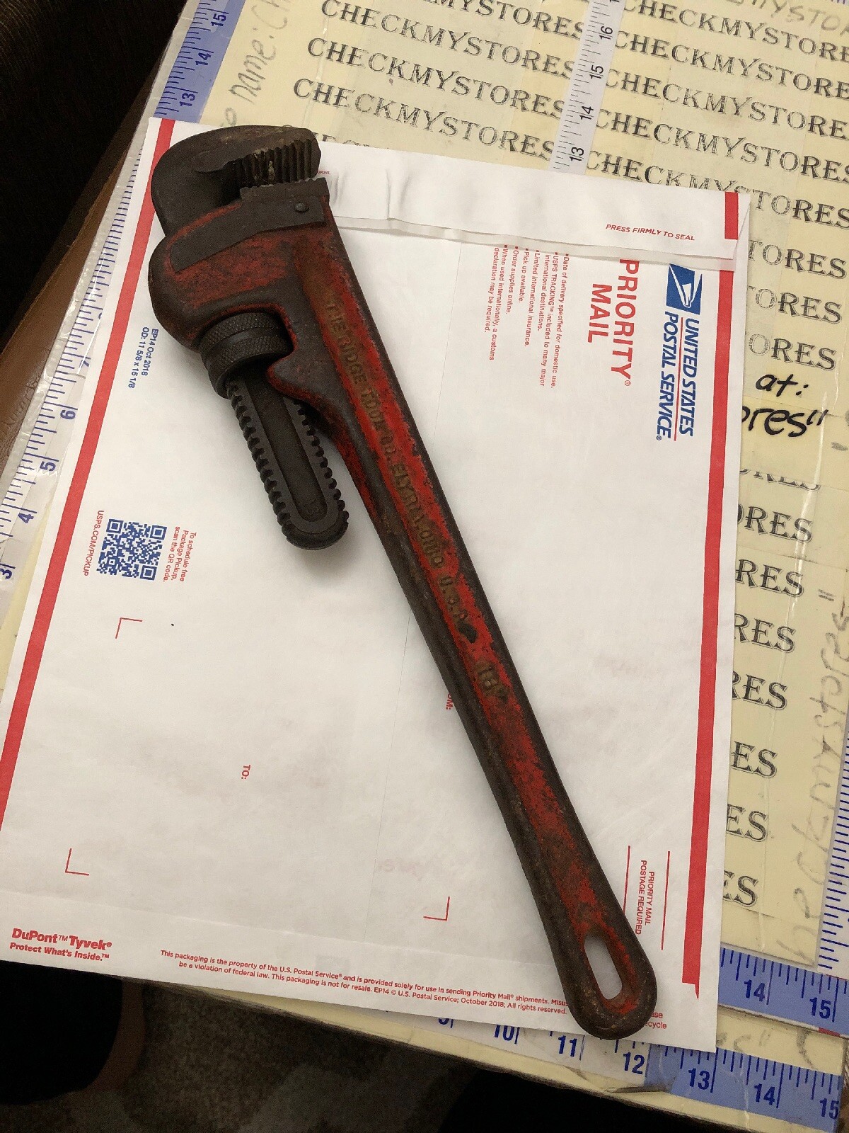 Vintage Ridgid 18" HEAVY DUTY Pipe Wrench Made by Ridge Tool Co. Elyria Ohio USA